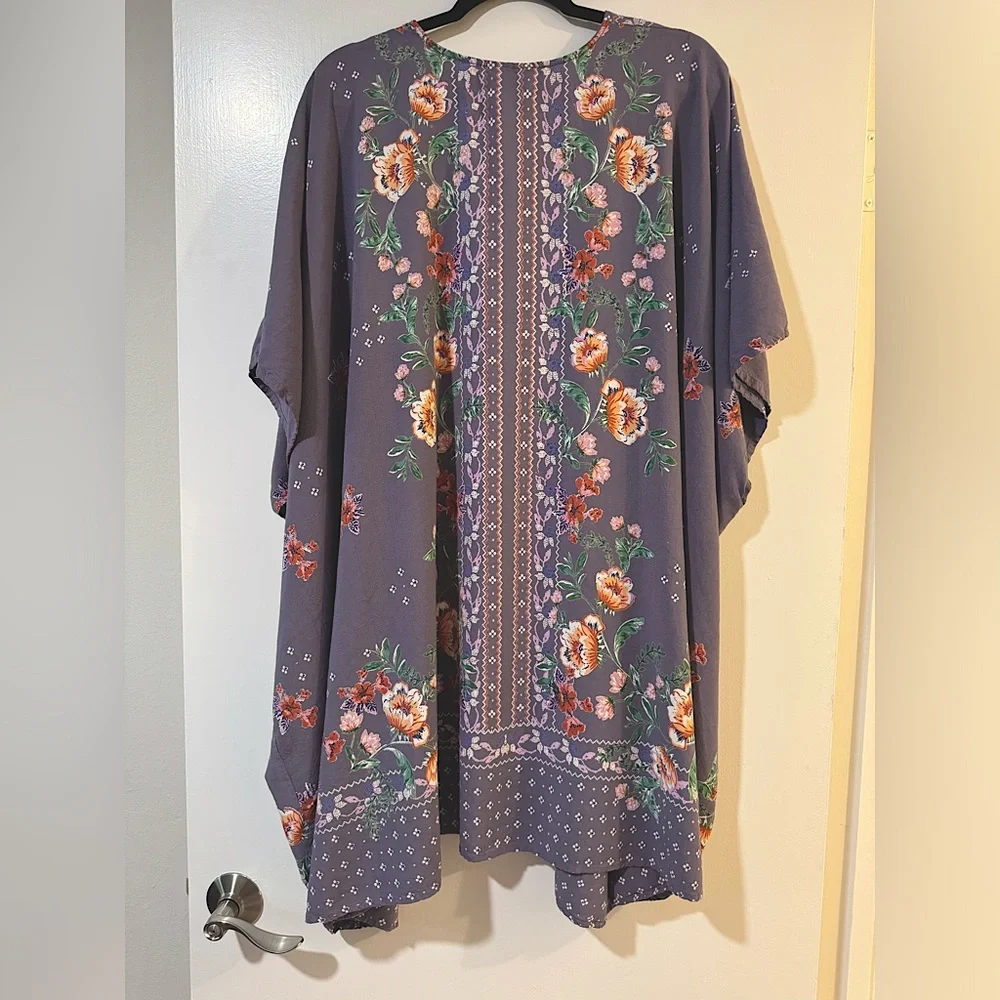 Angie Purple Floral Kimono Top - Picture 2 of 3